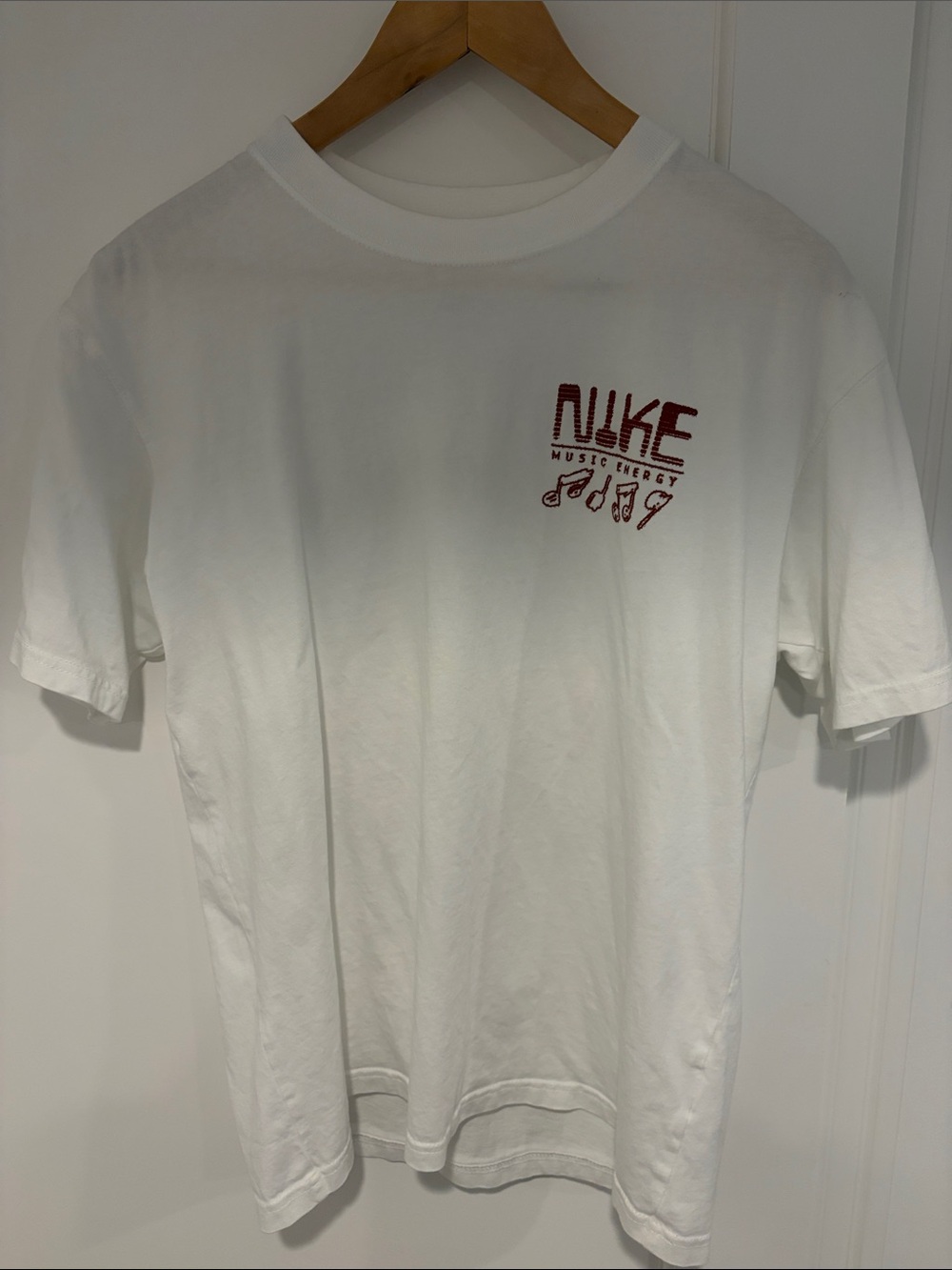 Nike White Short Sleeve Tee with Red Music Graphic small